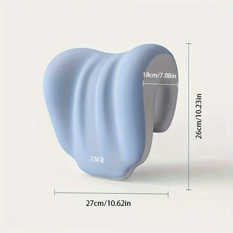 Ergonomic Office Nap Pillow – Portable Light Blue Neck Support Cushion with Adjustable Strap for Supine & Natural Sleep