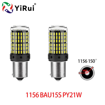 YiRui 2PCS 12-48V LED Bulbs - 144SMD Bright Reverse & Turn Signal Lights for BA15S, 7440, 1157 & P21W Sockets