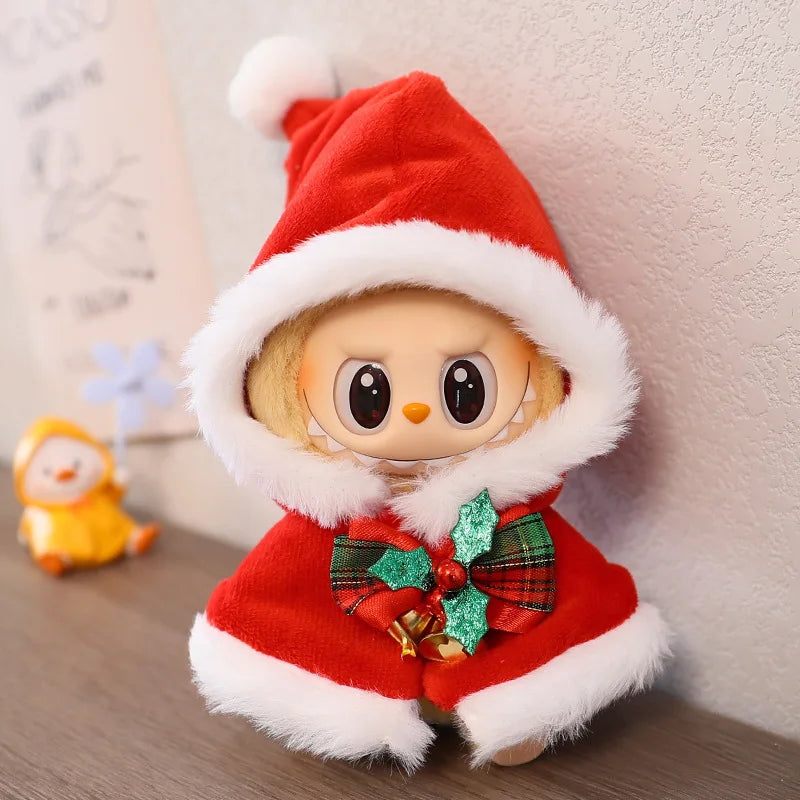 15–17cm Labubu Doll Clothes – Christmas Hat, Scarf & Elk Snowman Plush Outfit Set, New Year Gift