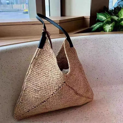2025 Fashion Straw Tote Bag - Triangle Woven Shoulder Handbag for Beach & Casual Summer Style