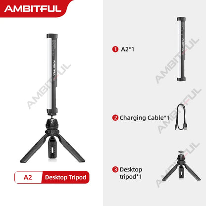 AMBITFUL A2 RGB LED Video Light Stick – 2500K-8500K Adjustable Tube Light with CRI 95+ TLCI 97, App Control, Magnetic Design & Built-in Battery