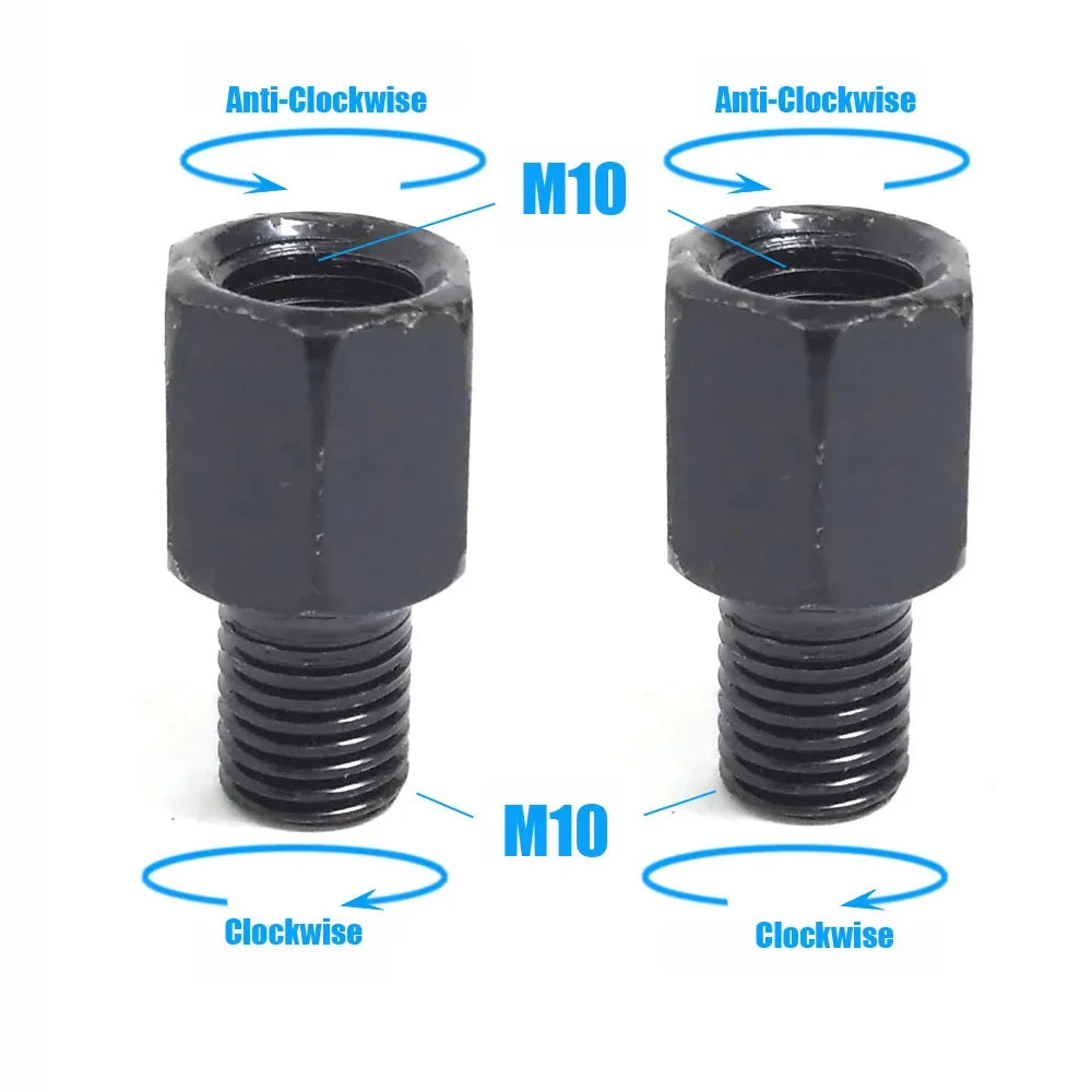 Pair Black Motorcycle Mirror Adapters M10 & M8 – 8mm/10mm Rearview Mirror Conversion Bolts, Left & Right Thread