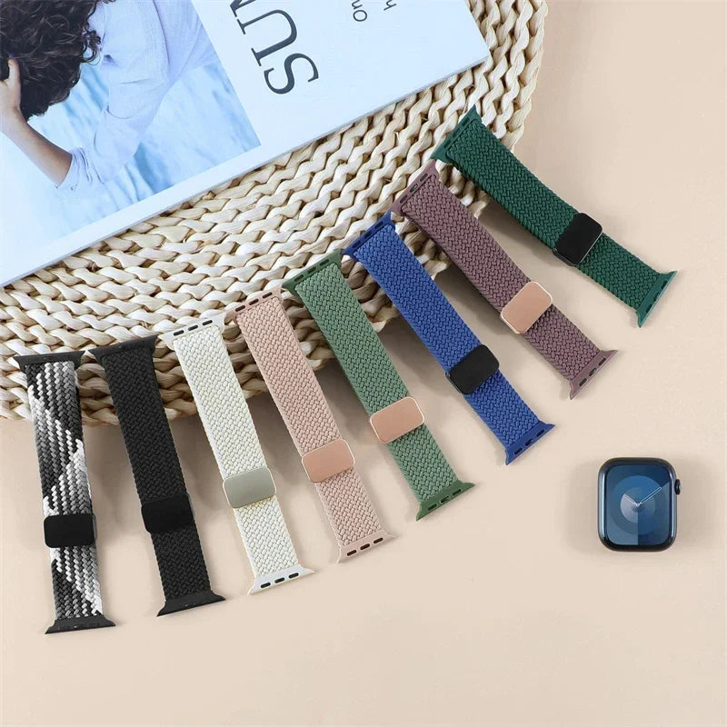 Braided Nylon Magnetic Apple Watch Band – Adjustable Sport Loop Strap for iWatch Series SE 6–10 & Ultra 2 (38mm–49mm)