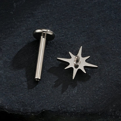 Right Grand ASTM F136 Titanium CZ North Star 16G Flat Back Earring – Tiny Starburst Helix, Cartilage & Earlobe Stud Piercing Jewelry