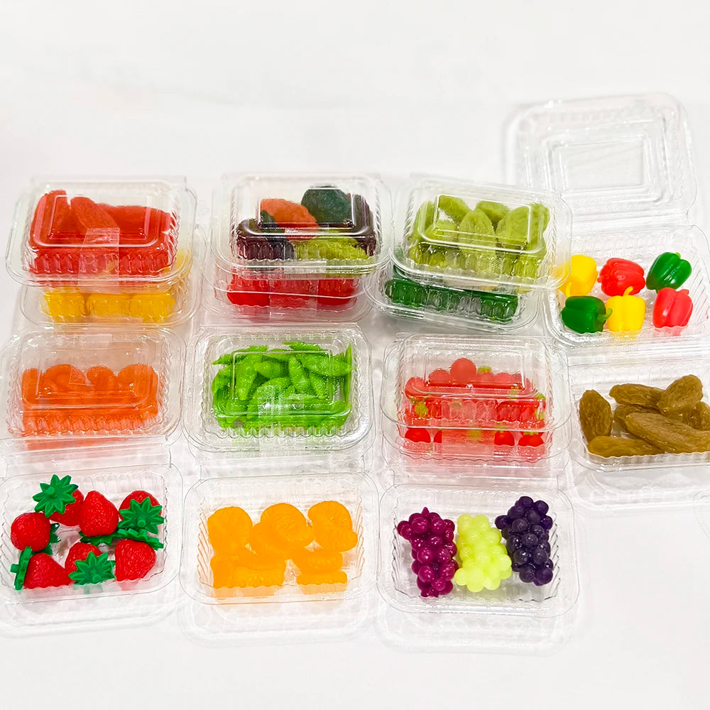 Miniature Dollhouse Food Set – Simulated Fruits & Vegetables for BJD & Blythe Dolls (Grape, Meat, Orange, Radish)