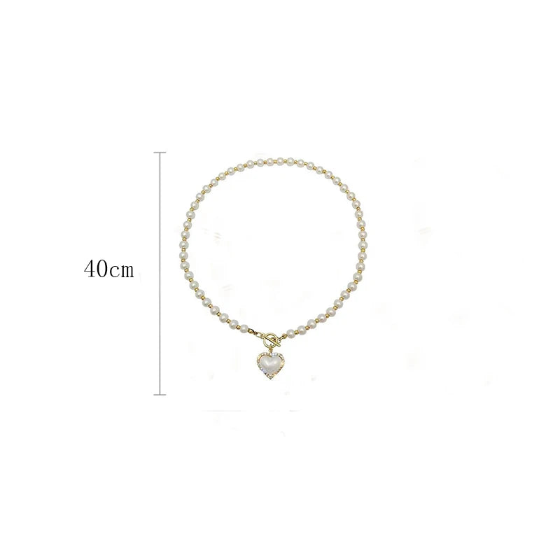 Elegant Pearl Necklace for Women – Heart Pendant Luxury Imitation Pearls Chain, Korean Jewelry Gift for Girls