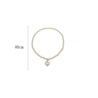 Elegant Pearl Necklace for Women – Heart Pendant Luxury Imitation Pearls Chain, Korean Jewelry Gift for Girls