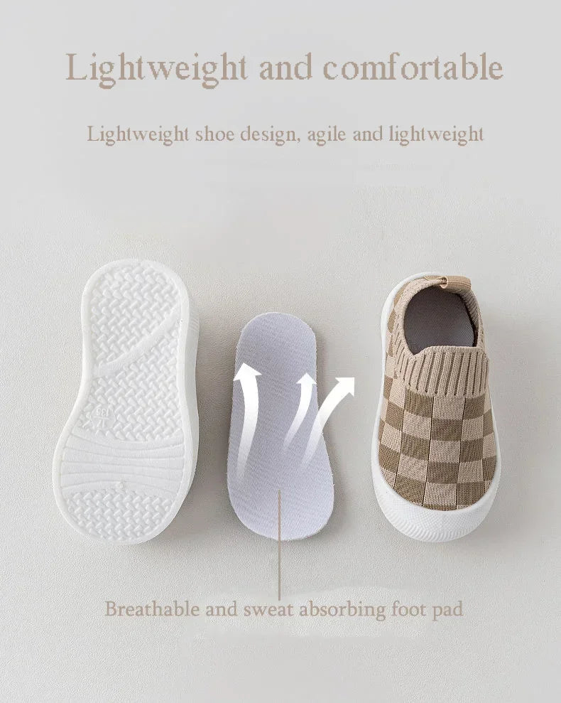2025 Spring Toddler Slip-On Shoes – Non-Slip First Walkers for Boys and Girls, Classic Plaid Sneakers