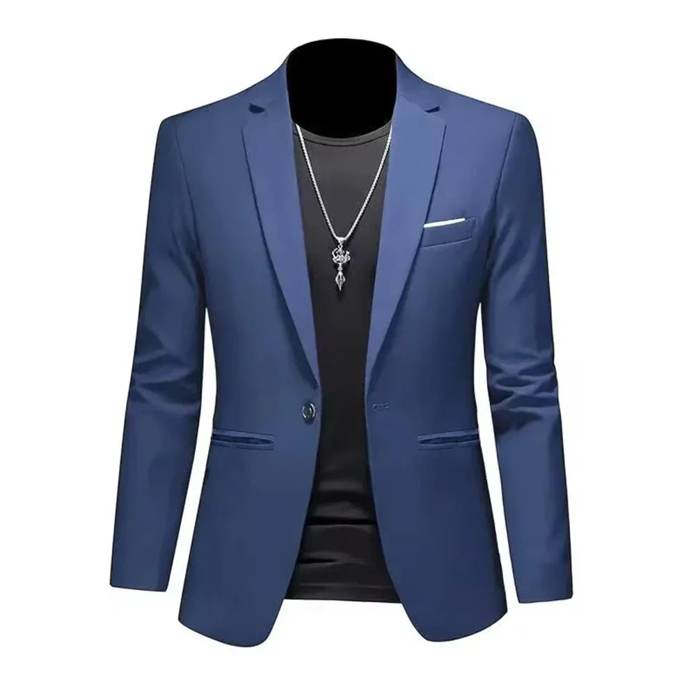 Men’s Casual Business Slim Fit Suit Jacket — Trendy Autumn Single-Button Formal Blouse, Non-Iron Solid Color