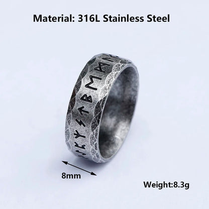 2022 New Men's 316L Stainless Steel Odin Viking Rune Ring – Retro Amulet Fashion Jewelry for Teens, Gift Idea