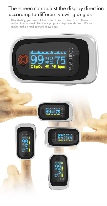 KIUZOU Finger Pulse Oximeter – SPO2, PR, PI, RR Blood Oxygen Saturation & Heart Rate Monitor, OLED Display