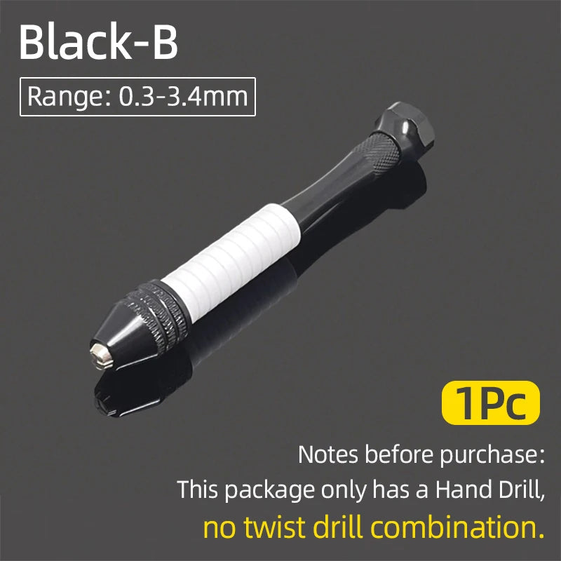 Mini Aluminum Hand Drill 0.3–3.4mm – Keyless Chuck Micro Rotary Tool with HSS Twist Drill Bit Set for Wood & DIY Crafts