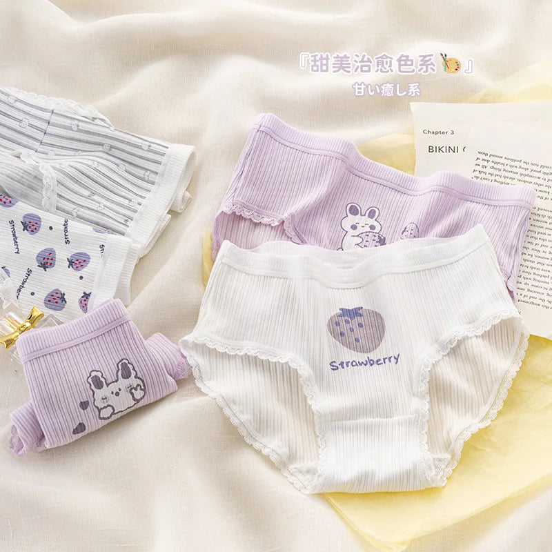 5-Piece Cotton Panties Set – Strawberry Bear Cartoon Girls’ Briefs, Sexy Women’s Underwear & Lingerie