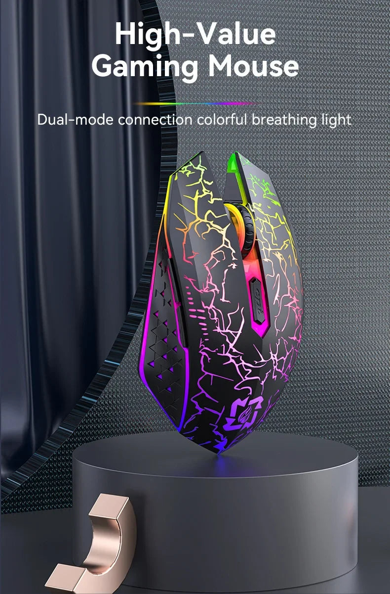Bluetooth 5.2 Wireless RGB Mouse – Dual-Mode 2.4G Gaming Mouse with 6 Buttons, Silent Click for MacBook, Tablet, Laptop, PC