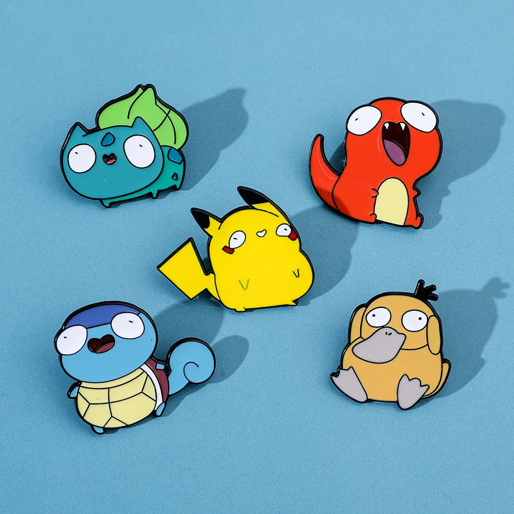 Kawaii Anime Enamel Pins — Cute Psyduck, Pikachu & Charmander Brooches for Kids, Hats & Accessories Gifts
