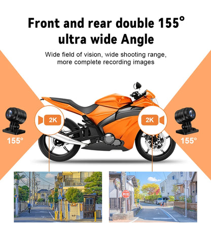Motorcycle 2K Front & Rear DVR Dash Cam – WiFi GPS, Waterproof Full-Body Video Recorder Black Box