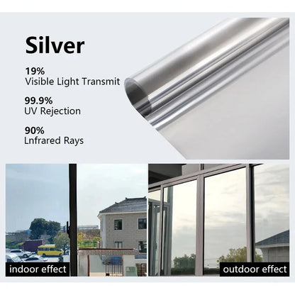 30-90cm Privacy Window Film - Extra Wide One-Way Heat Control Sun Blocking Static Cling Film for Home, Office & Balcony Glass