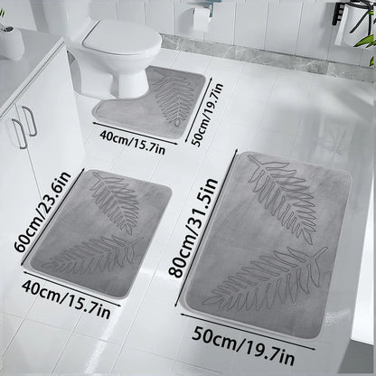 3Pcs Anti-Slip Bath Rug Set – Non-Slip Quick Dry Absorbent Bathroom Mat, Machine Washable Shower Carpet for Home