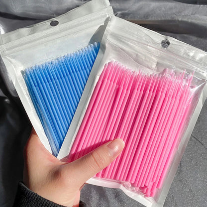 100pcs Eyelash Cleaning Brushes – Micro Cotton Swabs for Lash Extensions & Makeup Remover