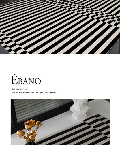 Light Luxury Black & White Plaid Rug — Fluffy Soft Carpet for Bedroom, Living Room, Study, and Home Decor