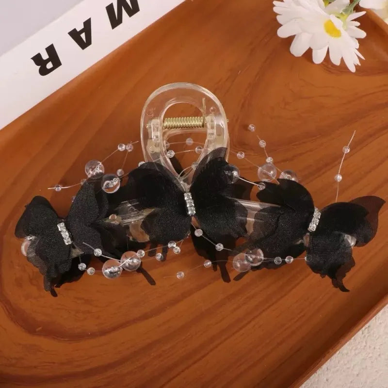 Sheer Butterfly Claw Clip - Pearl Rhinestone Fairycore Hair Accessory