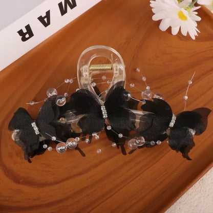 Sheer Butterfly Claw Clip - Pearl Rhinestone Fairycore Hair Accessory