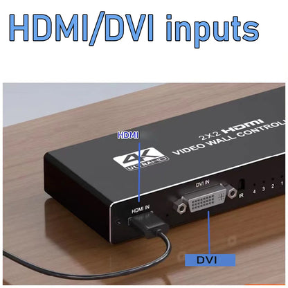 4K HDMI Video Wall Controller : Multi-Screen Processor Splicer - Supports 2x2 Configuration and Various Input/Output Options