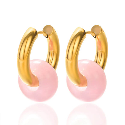Leopard Bead Opal Stainless Steel Hoop Earrings — Gold Color, Anti-Fading Wedding & Prom Jewelry for Women, Gift Accessory