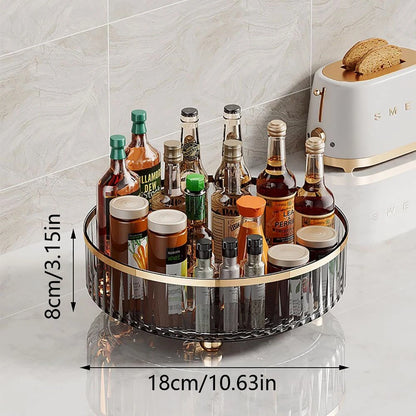 Round Plastic Clear Rotating Container Bins - For Cabinet, Pantry, Kitchen Countertop, and Refrigerator - Grey