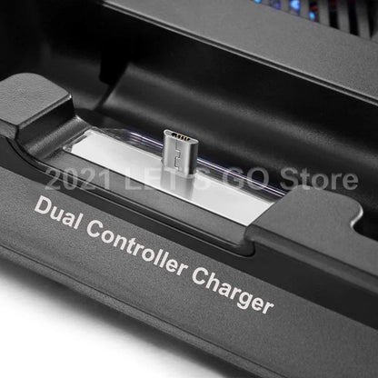 PS4 Slim Vertical Stand — Cooling Fan & Controller Charging Dock Station