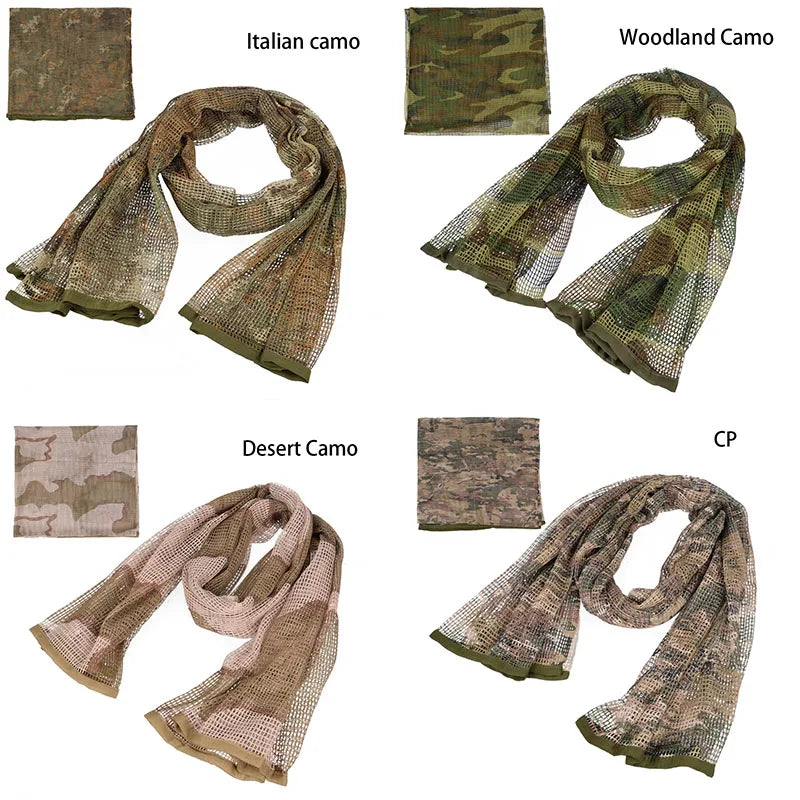 Outdoor Camouflage Netting Scarf — Camo Mesh Face Veil & Shemagh Head Wrap for Camping, Hiking, Shooting