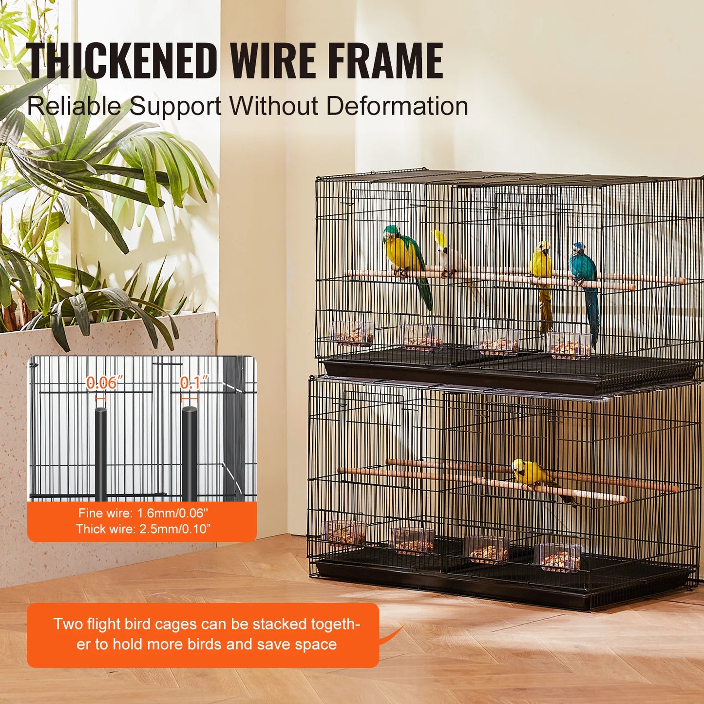 SucceBuy 30" Stackable Divided Bird Cage – Portable Travel Birdcage with Handle & Perch