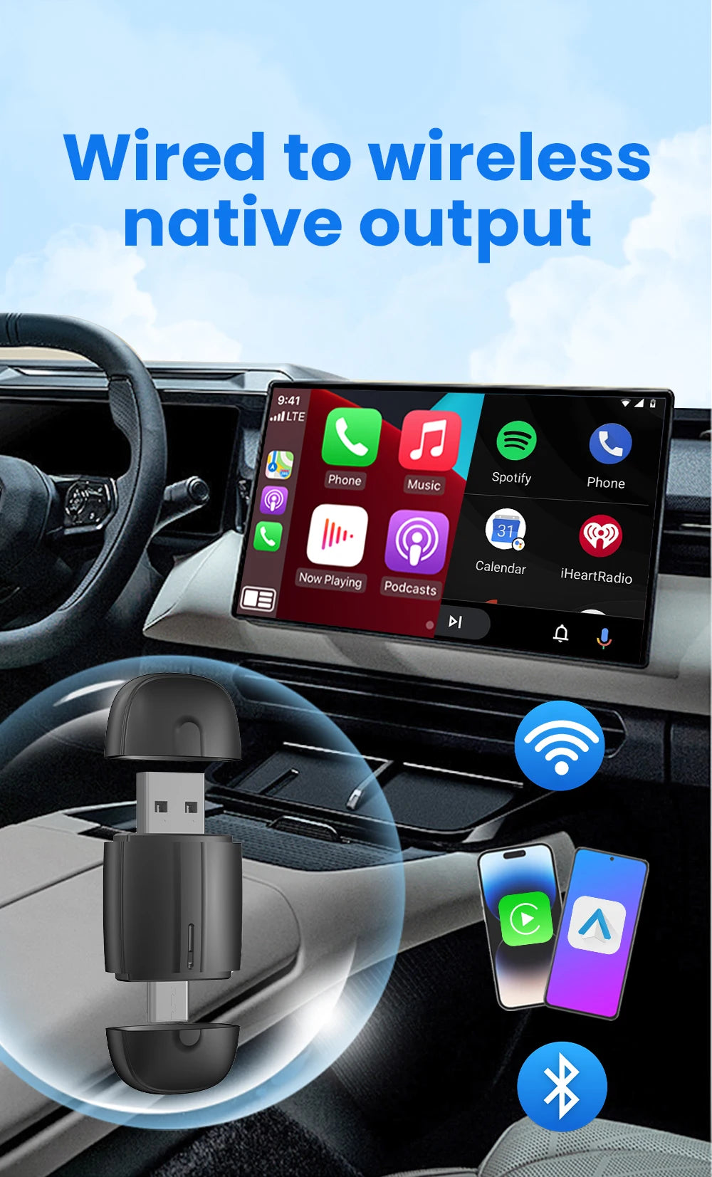 2-in-1 Wireless CarPlay & Android Auto Dongle – Type-C USB Bluetooth WiFi Adapter for Chevrolet, Citroen, Buick, Cadillac, Chery, VW