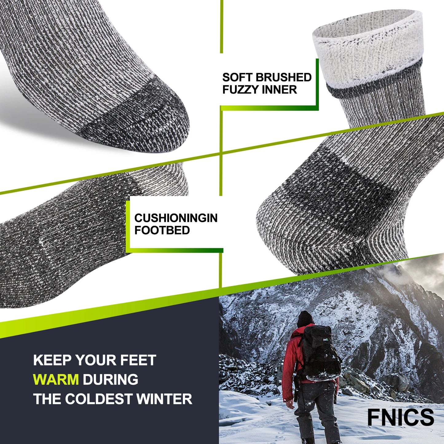 3 Pairs Merino Wool Crew Socks | Thermal Warmth for Men & Women, Ideal for Winter Work, Hiking, Running & Outdoor Sports