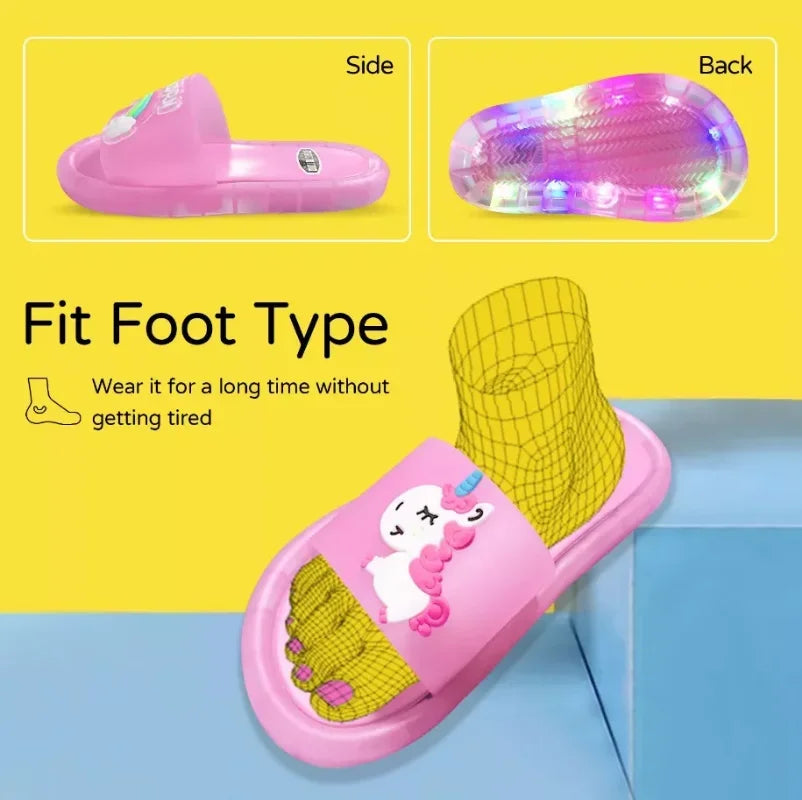 Children’s Cartoon Unicorn Slippers – Light-Up Cute Animal Print Shoes for Boys & Girls, Toddler Bathroom Slippers