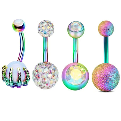 4PC Claw Belly Button Piercing Set – Surgical Steel Crystal Bee Navel Rings, Bulk CZ Belly Ring Pack for Women