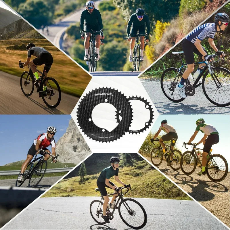 RACEDUEL Carbon 110BCD Road Bike Chainring - Double Chainwheel for Shimano R7000 R8000 R9100 R7100 R8100 50/34T 53/39T