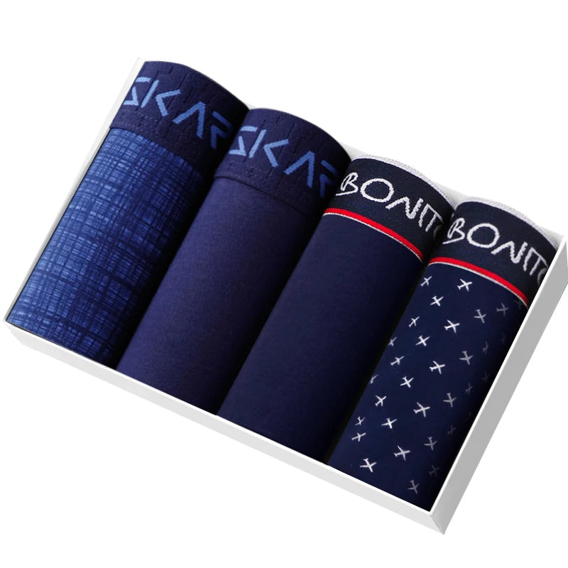 4pcs Men Cotton Boxer Shorts - Soft Comfortable Male Underwear Briefs Couple Boxers Set