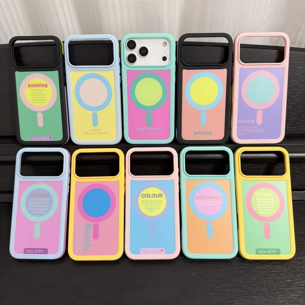 Color Clash Magnetic iPhone Case – Shockproof Bumper Cover for iPhone 13 to 17 Pro Max, Trendy Dopamine Style