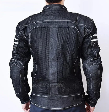 KOMINE JK006 Motorcycle Jacket — Spring Breathable Denim Mesh Racing Jacket with High-Performance Drop Resistance