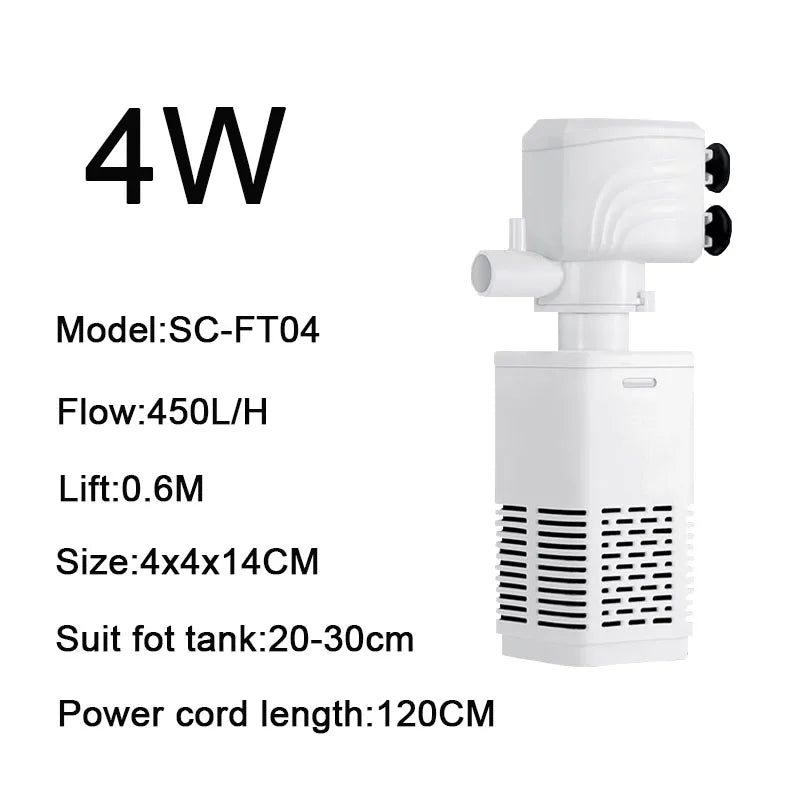 3 in 1 Aquarium Filter Pump – Silent Submersible Air Oxygen Aerator, Water Changer & Wave Maker, 220