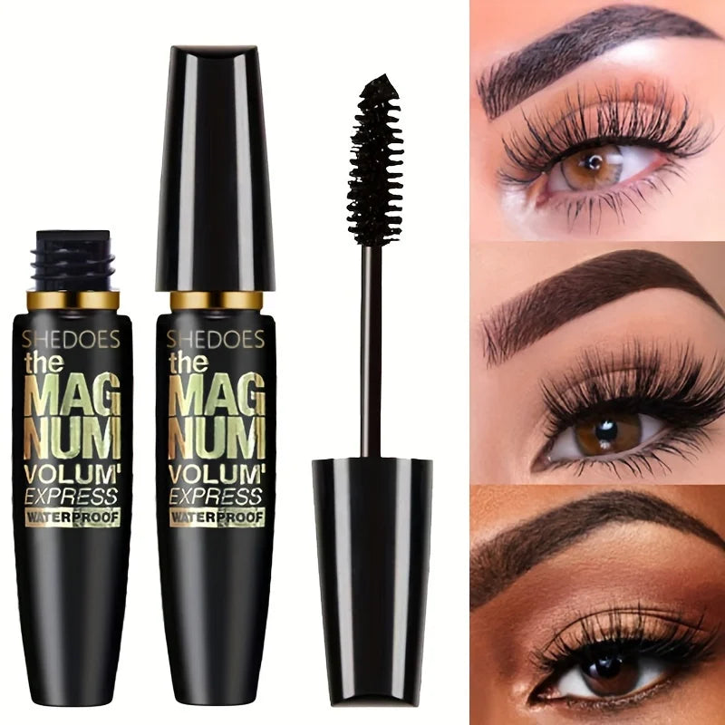 4D Black Fiber Mascara - Waterproof Eyelash Thickening, Lengthening & Curling Makeup
