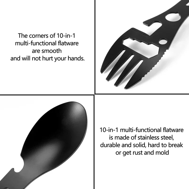 Outdoor Survival Fork Spoon Tool - Lightweight Camping Utensil with Bottle Opener Tactical Utility Gear
