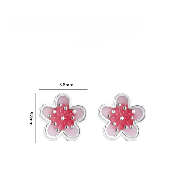 Pink Cherry Blossom Stud Earrings – 925 Sterling Silver CZ Flower Jewelry Gift for Women, Valentine’s Day and Special Occasions