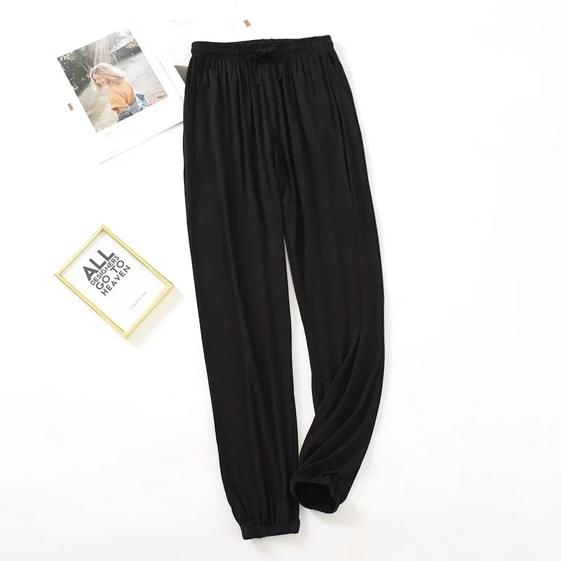 New Style Women’s Home Pants – Spring & Summer Thin Modal Loose Fit Solid Color Plus Size Bottoms