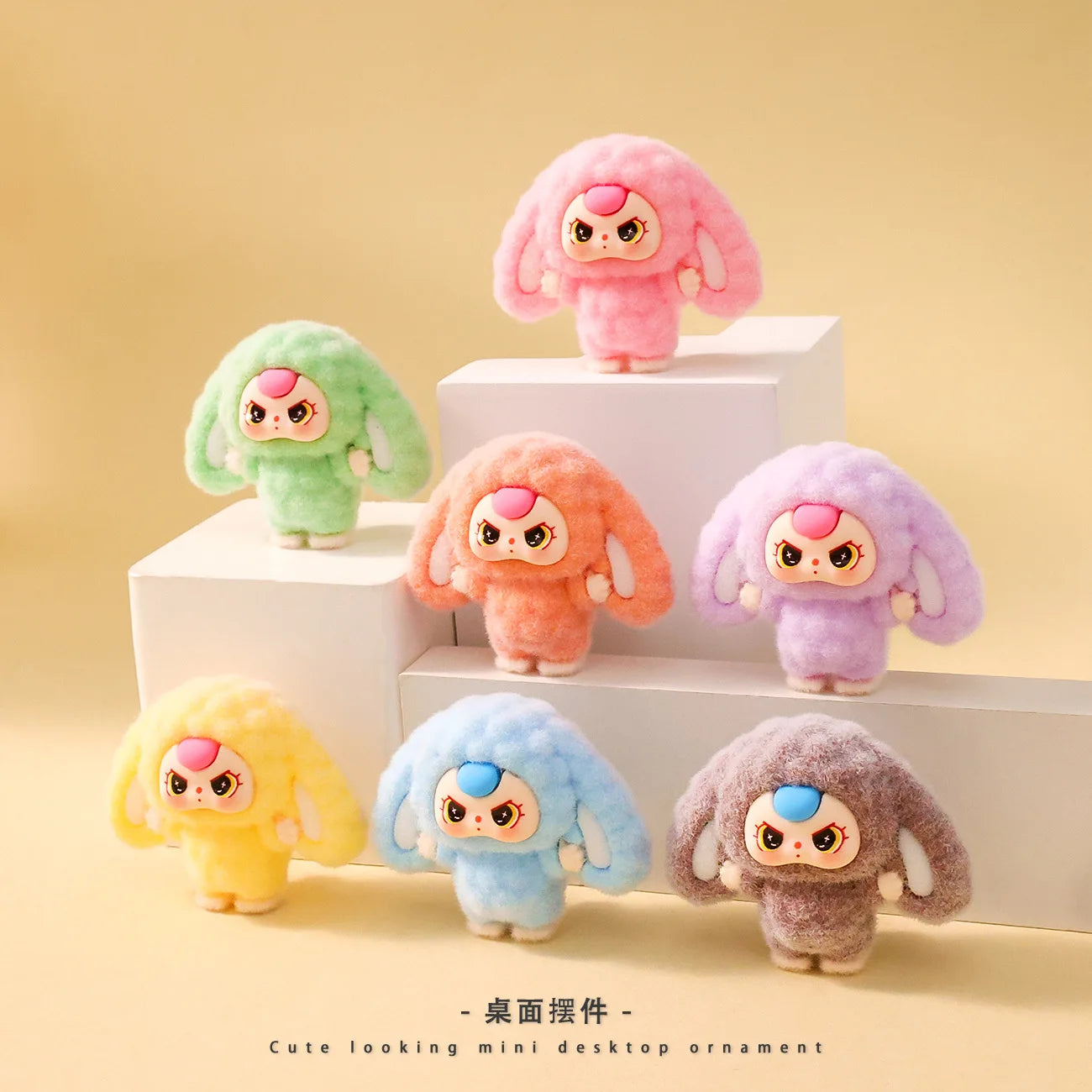 10PCS Cartoon Baby Three Flocking Blind Box – Cute DIY Doll Keychains & Desktop Decorations, Kids’ Small Ornaments Gift