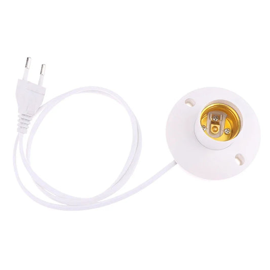 EU LED Stand Lamp Holder — E27 Bulb Plug Dome Socket with Cable Base for Table Lamps, Nightstands, and Lighting Accessories