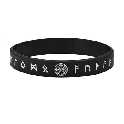 Vnox 12mm Silicone Bracelet for Men - Soft Rubber Viking Compass Rune Amulet Wristband Set