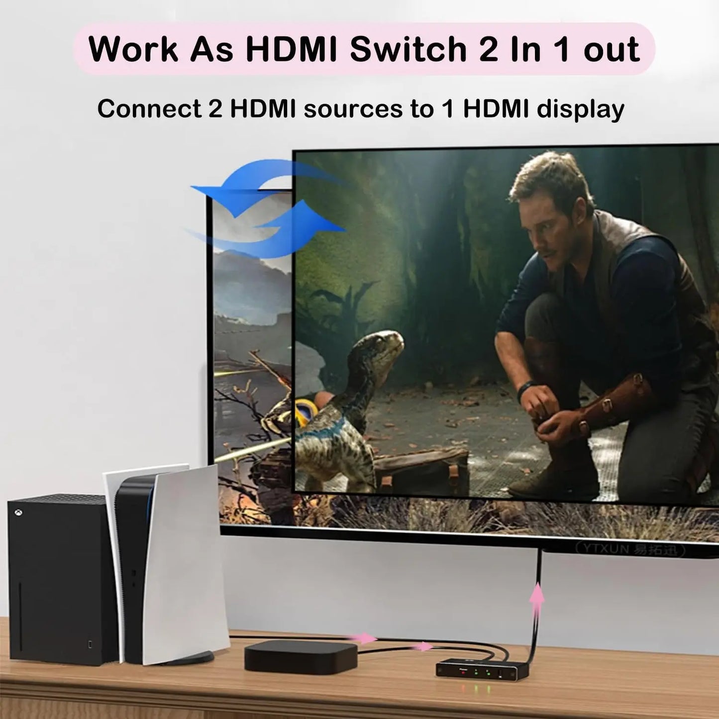 8K 60Hz HDMI Bi-Directional Switcher – 2 in 1 Out, 4K 120Hz HDMI Splitter with IR Remote for PC, TV, PS4, Xbox, PS5