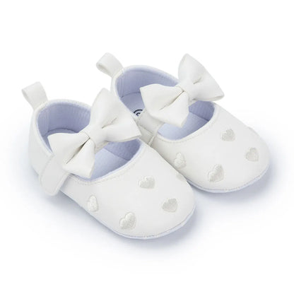 Baby Girls Shoes - Classic Dress Style with Cute Bow-Knot Heart, Anti-Slip Soft Sole First Walkers for Infants 0-18m